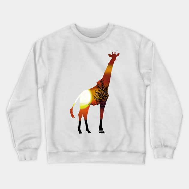 Giraffe Sunset Tree Silhouette Crewneck Sweatshirt by DSCarts